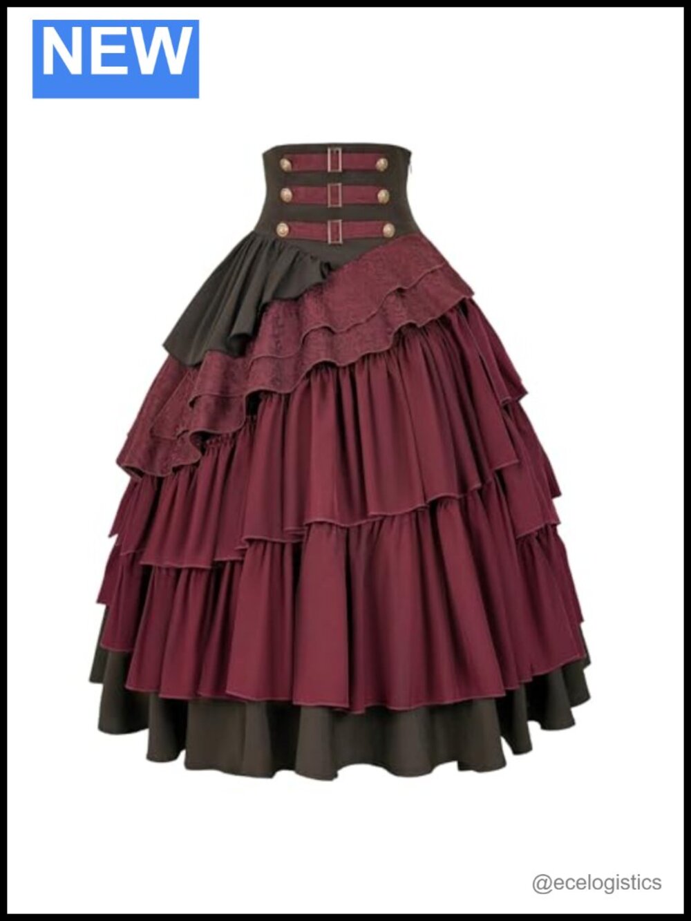 Women's Steampunk Gothic Skirt High Waisted Ruffle Layered Pirate Costume